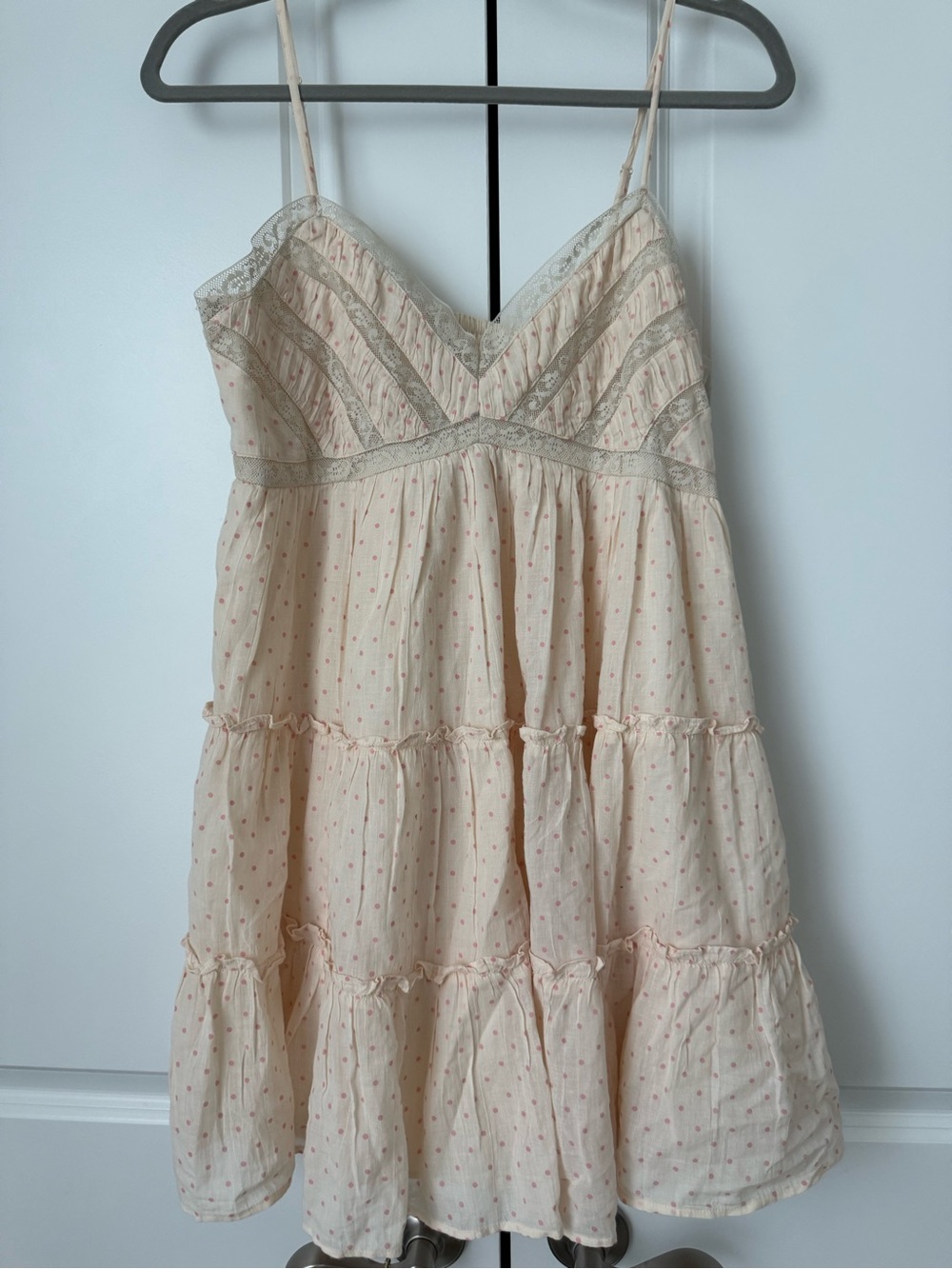 American Eagle Outfitters Pale Pink Lace-Trim Summer Dress